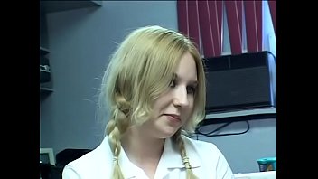Pigtailed blonde in school uniform does anal with her hung, black stud