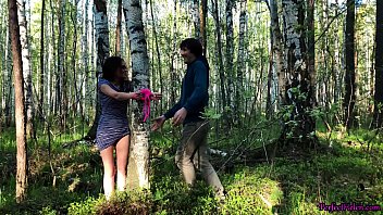 Husband Tied the Brunette in the Forest and Stranger Hard Fuck Her Pussy