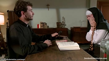 Priest James Deen came to punish two sinned sisters Evi Fox and Kiki Vidis and fucked their throats and spanked their butts then fucked them