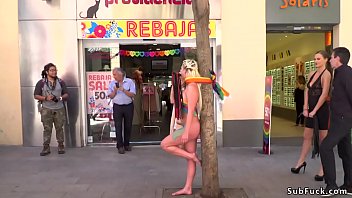 Beautiful blonde Euro hottie Sienna Day naked with painted body posing and shooting on the public streets then in bar d. and fucked for the crowd