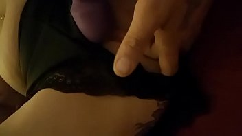 My wife in her french knickers playing with her wand while I finger her wet pussy