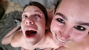 TEEN tongue cleansing my eye after cum got dumped in my eye | 2 girls cock jerk off | POV