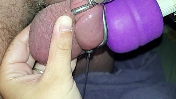 cum in chastity by wife and her wand