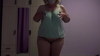 At night, I committed adultery with a friend in front of a webcam, but my husband does not hear. Busty m. masturbates with panties and pissing.