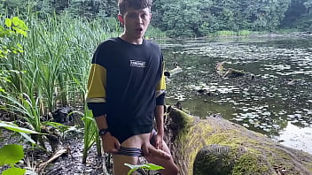 HOT teen Boy jerking in Public Park