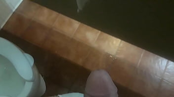 Supersensitive flaccid cock makes a huge mess in a park toilet