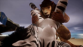 Zebra has sex with Lion on the beach