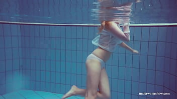 Hot sexy horny teen babe Melisa Darkova swimming nude alone