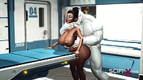 A sexy young busty ebony has hard anal sex with sex robot in the medbay