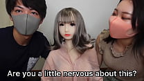 Japanese Couple's First Threesome!! Teasing Handjobs, Swinging Hips in Missonary Position and Cum w/ Sex Doll