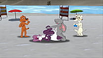 Gray Bunnicula fucks purple skunk in front of horny dog boys